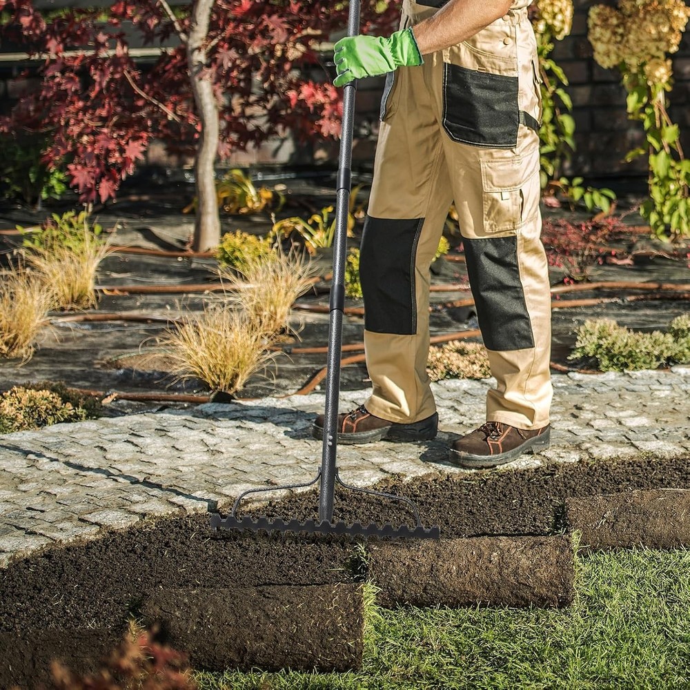 Garden Rake, 5FT Bow Rake Heavy Duty Leveling with Adjustable Gray