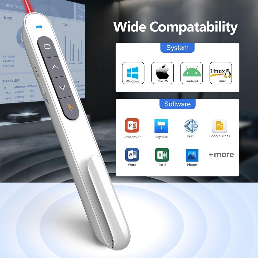 N27 White Presentation Clicker - Customizable Remote for PowerPoint Excellence
