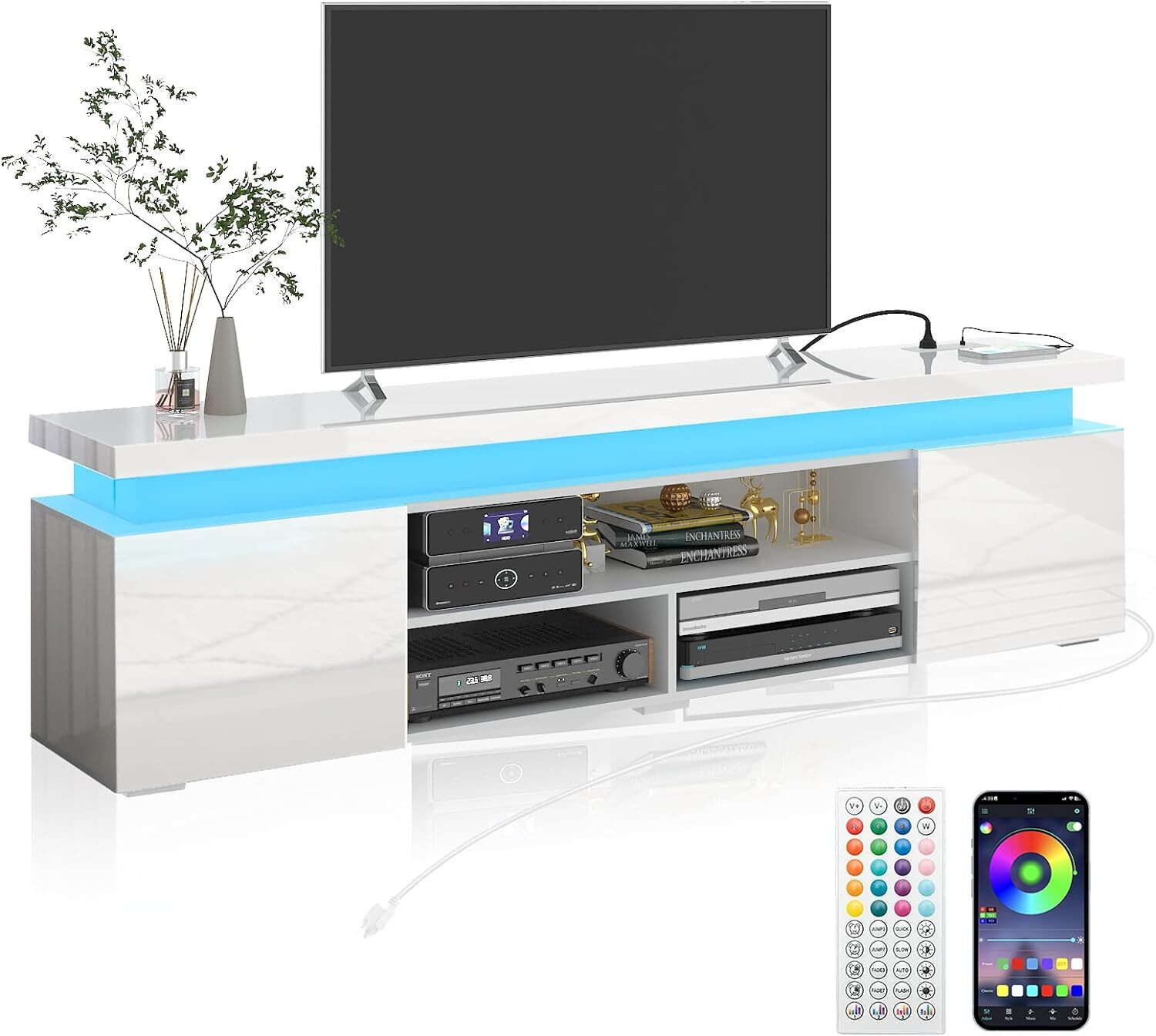 66"/75" Modern High Gloss LED TV Stand, Entertainment Center for 75"/85" TV