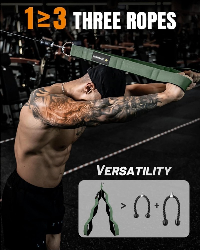 Gym Tricep Rope Cable Attachment Greater Range Motion Pull Down Back Face Pulls