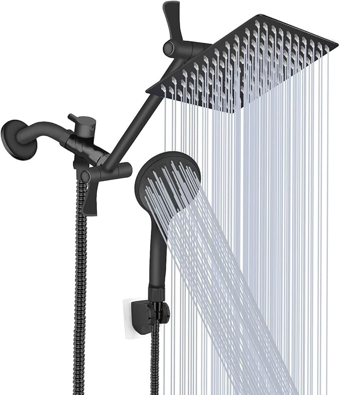 Matte Black 12 Inch Adjustable 3-Modes Rainfall Shower Spray Head Combo