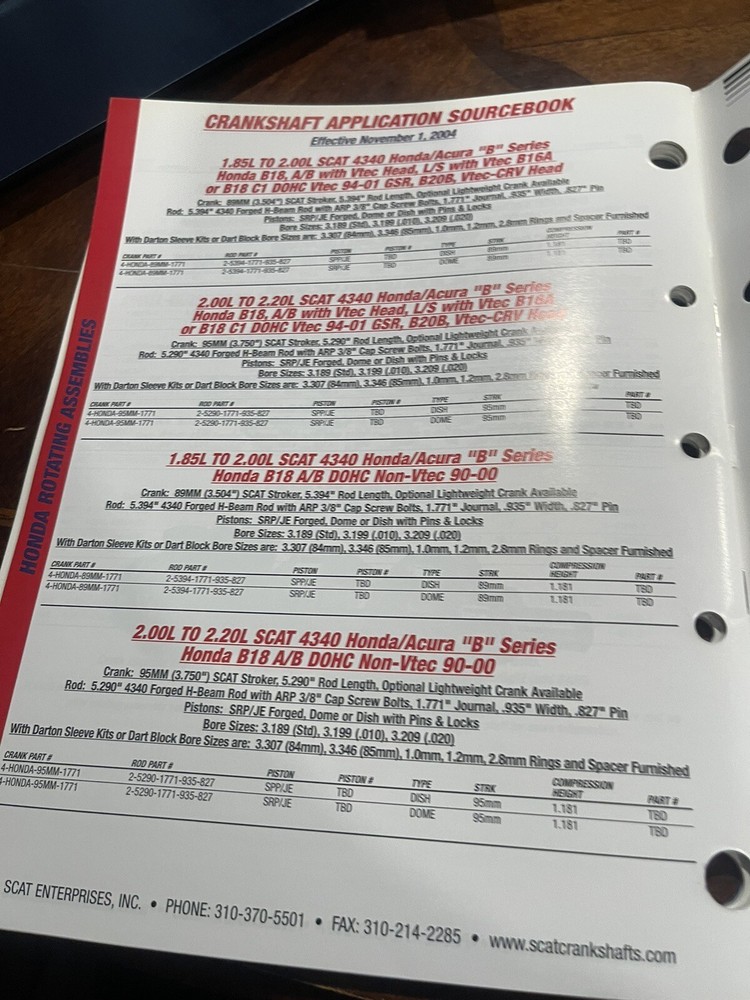 Scat Hight Performance Crankshaft Book/Catalog 2005