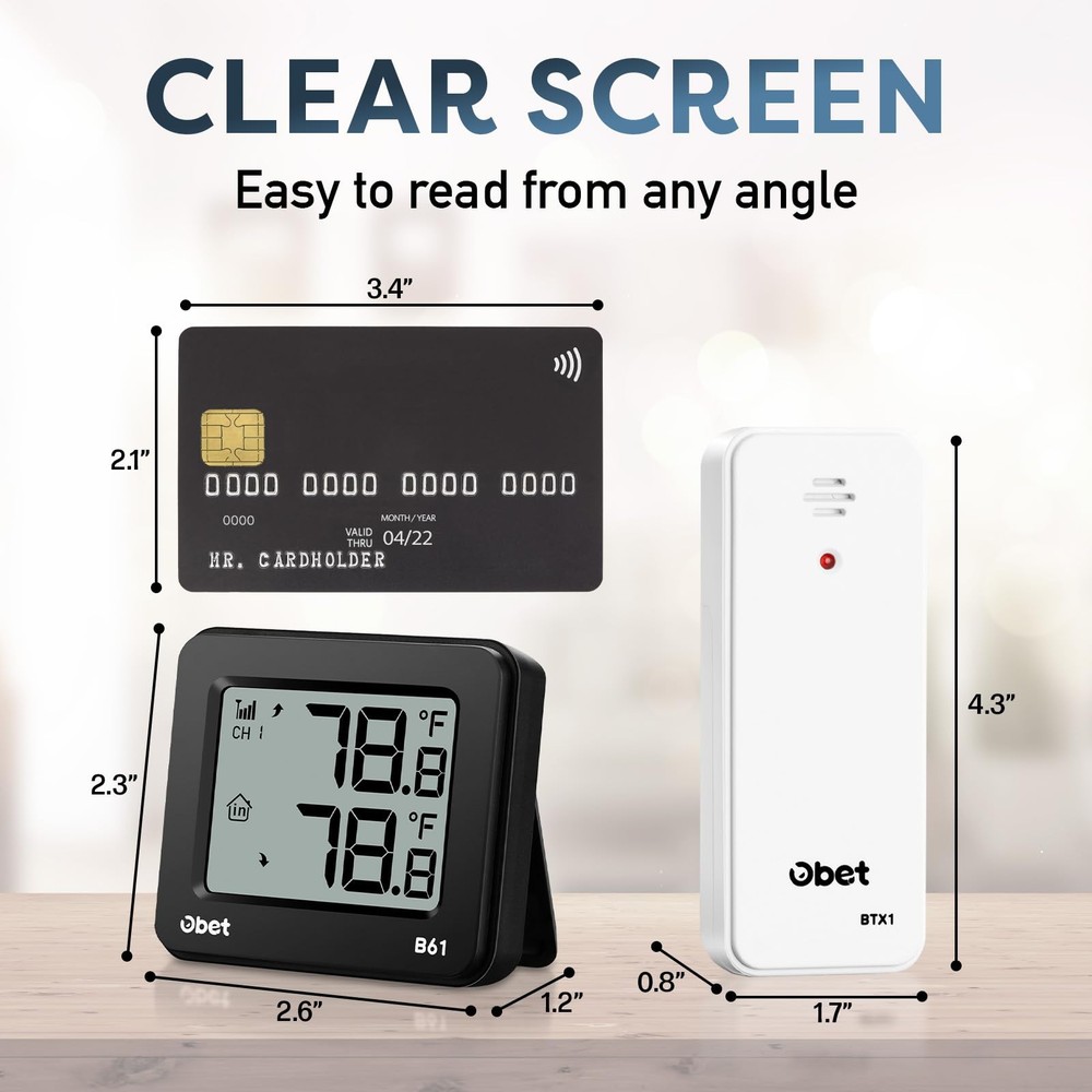 OBET Indoor Outdoor Thermometer Wireless 1 Sensor, Black