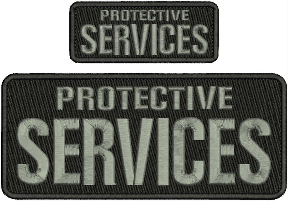 PROTECTIVE SERVICES EMBROIDERY PATCH 4X10 & 2X5 HOOK ON BACK BLK/gray