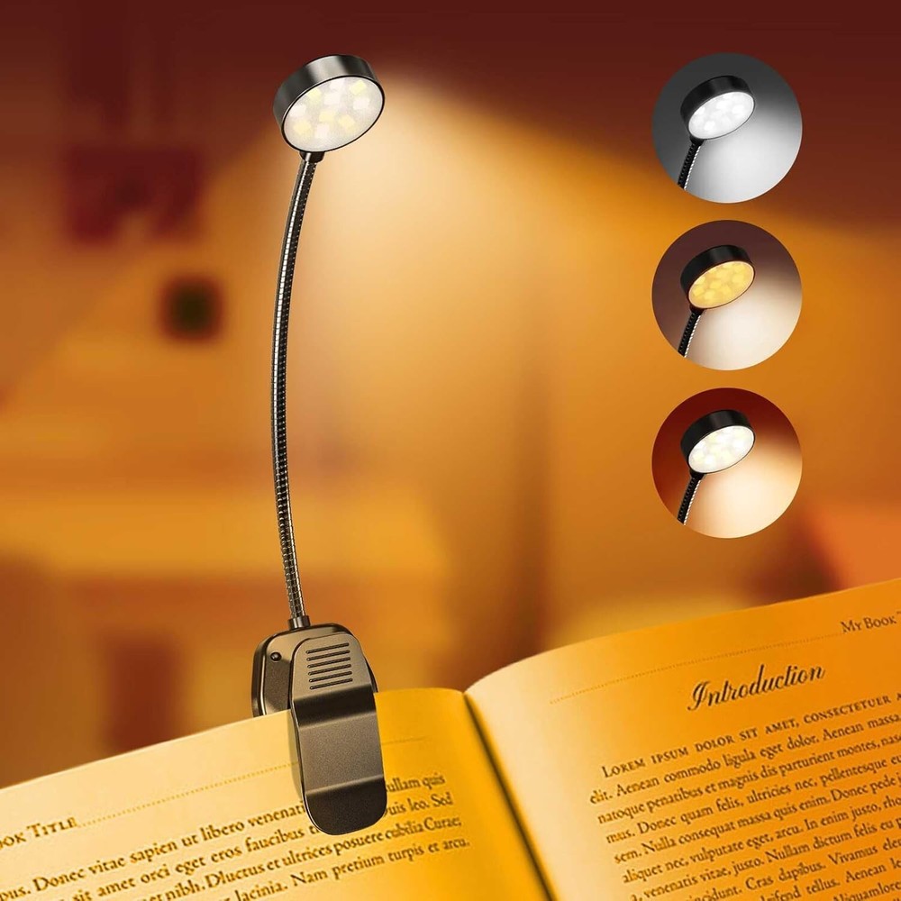 Rechargeable Book Light - 3 Color Modes, Adjustable Brightness, 30+ Hour Runtime