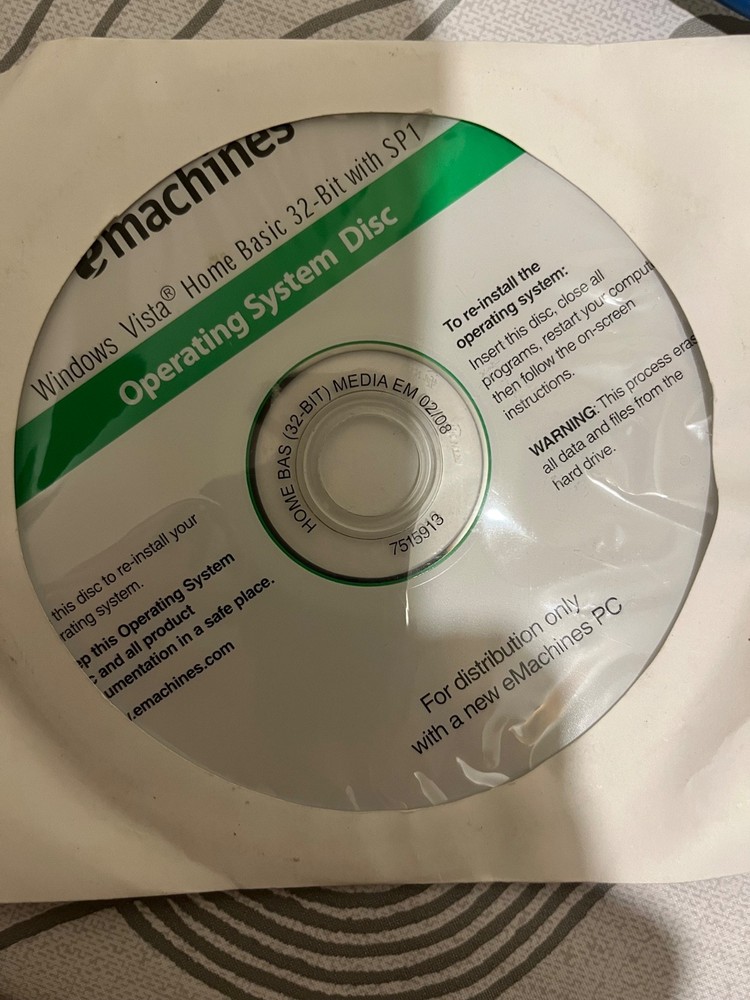 eMachines Windows Vista Home Basic 32-Bit System Recovery Disc (2008)