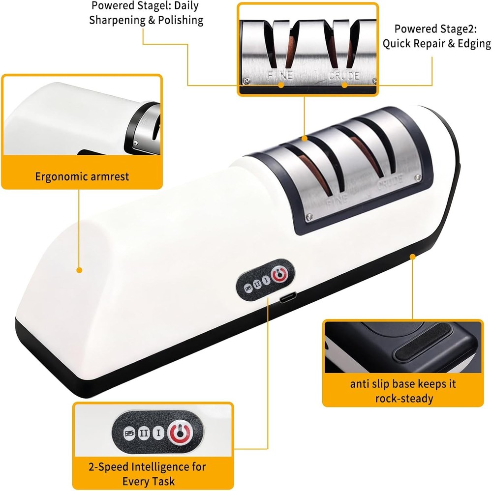 Electric Knife Sharpener with 20° Auto Angle Guide | 2-Stage Diamond Sharpening
