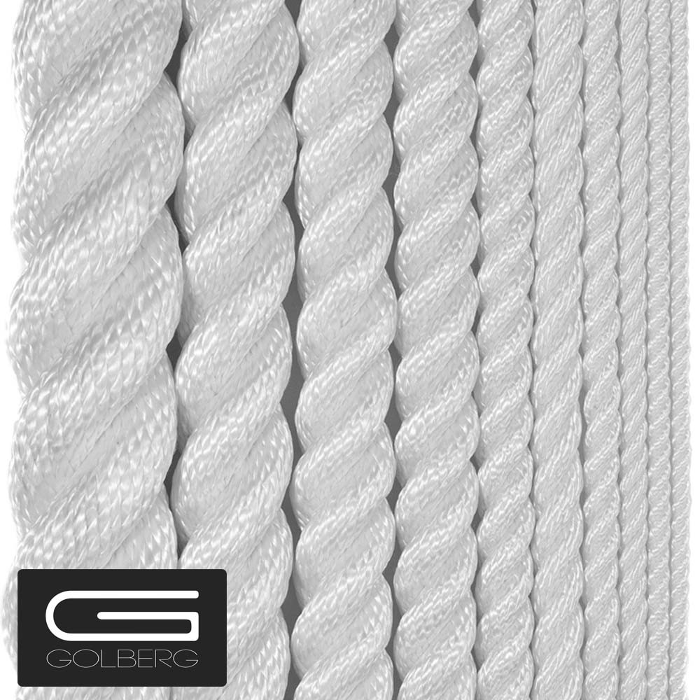Golberg White Twisted Nylon Rope - Premium USA Made Cord - Many Sizes & Lengths
