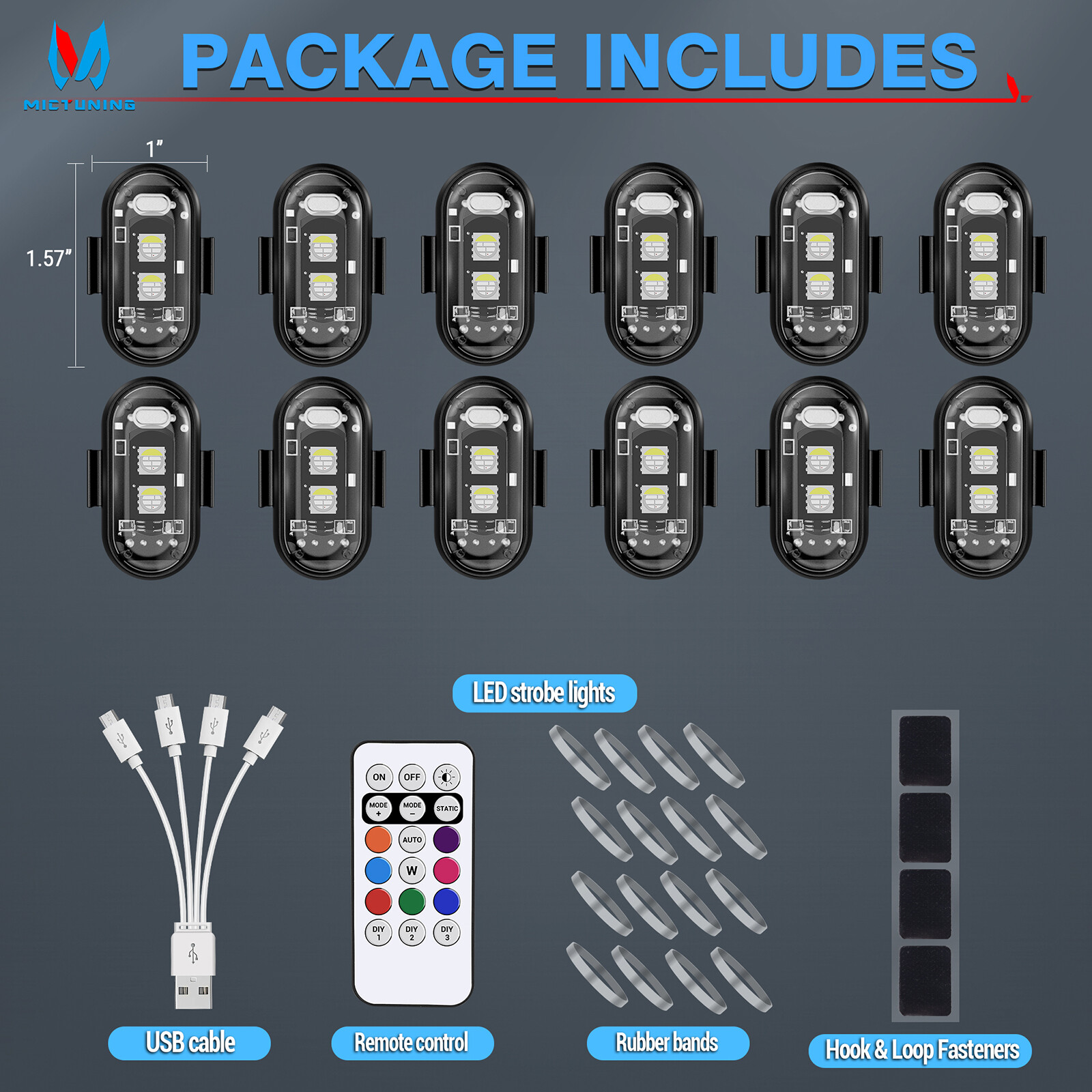 12PCS Wireless LED Strobe Lights 8 Colors USB Rechargeable Anti-Collision Lamps