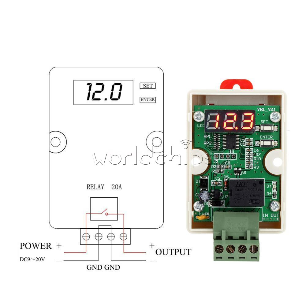 12V 20A Relay Voltage Control Delay Under Voltage Meter Protection Car Electrics