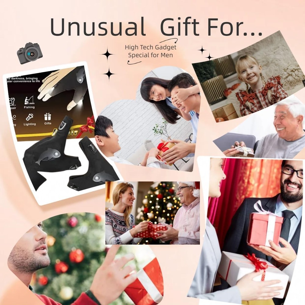 Waterproof Rechargeable LED Flashlight Gloves, Adjustable Strap,