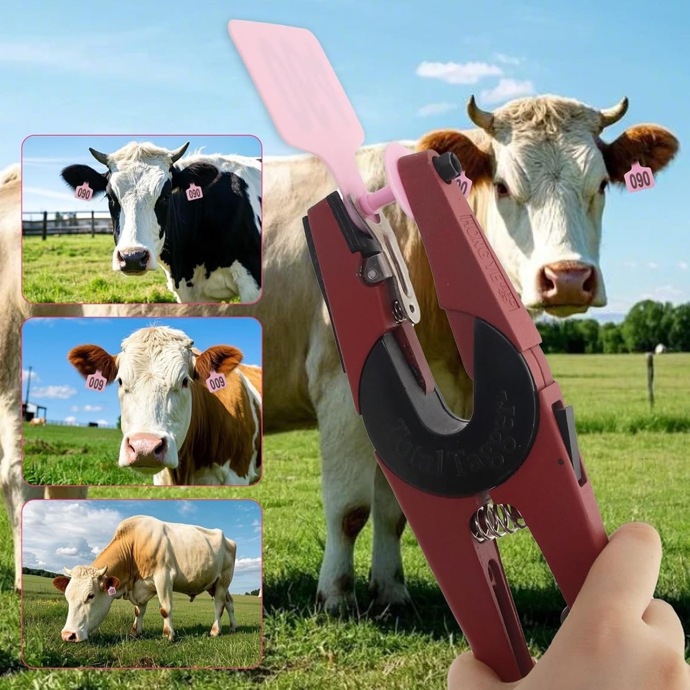 Round Cattle Ear Tags 001-100 with Applicator - Pink Tagging Solution
