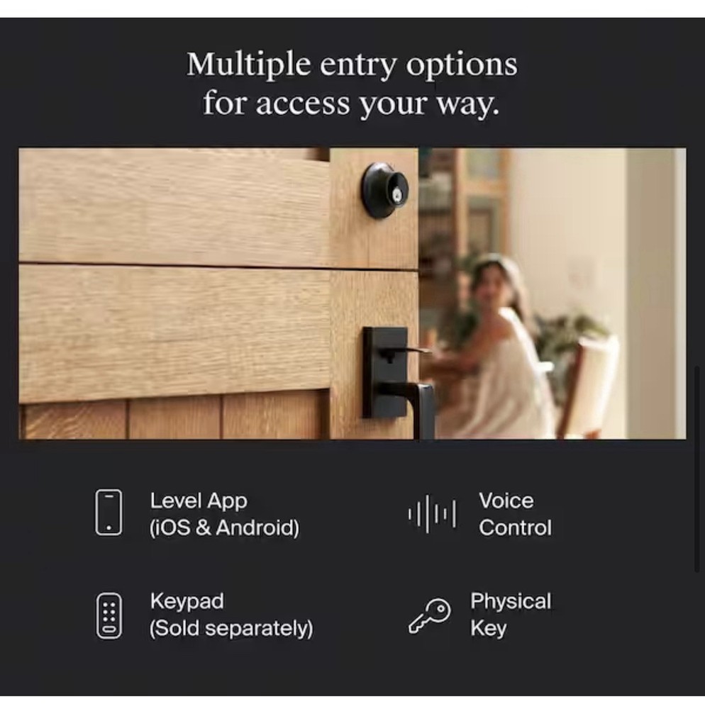 New! Level Lock (Matter) Matte Black Matter-Over-Thread Smart Lock