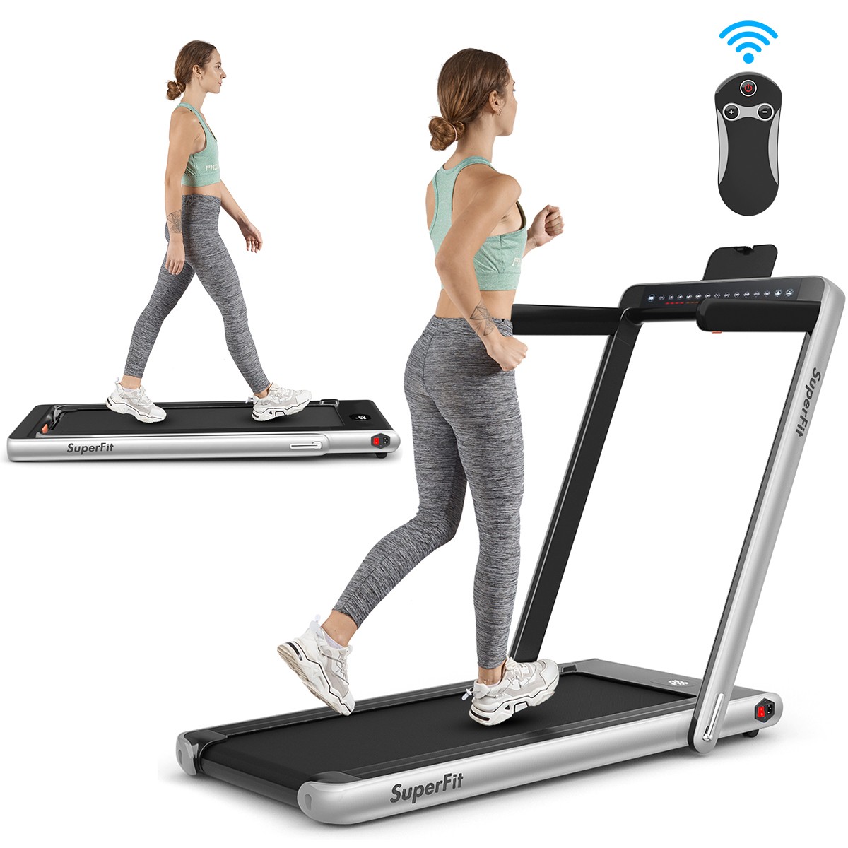 SuperFit 2.25HP Folding Jogging Machine Treadmill W/ Speaker APP Control Silver