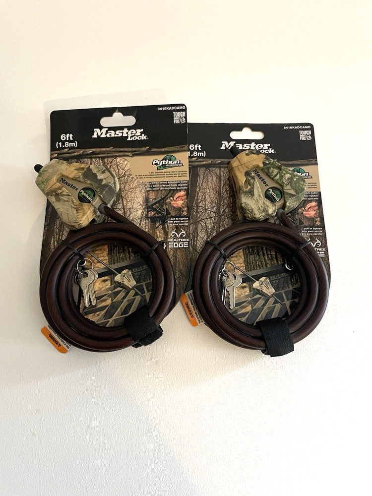 2 Master Lock 6Ft Python Adjustable Locking Cable Matching Key P632 Pair Camo