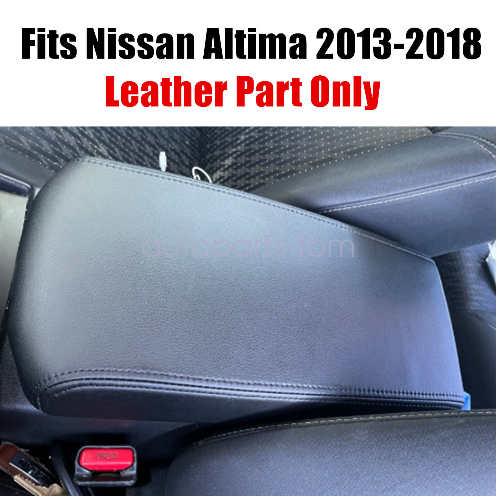 FOR 2013-2018 Nissan Altima Black Leather Center Console Armrest Cover