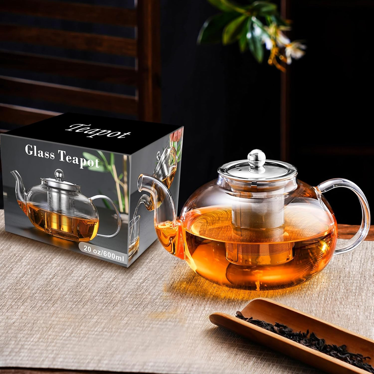 Glass Teapot Stovetop 40 OZ/1200ml, Borosilicate Clear Tea Kettle with Removable