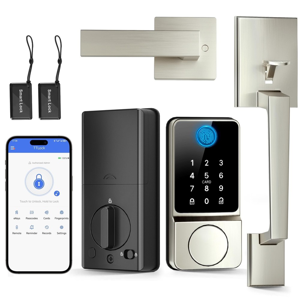 Keyless Entry Door Lock with Handle, APP Control Smart Front Set, Keypad Door...