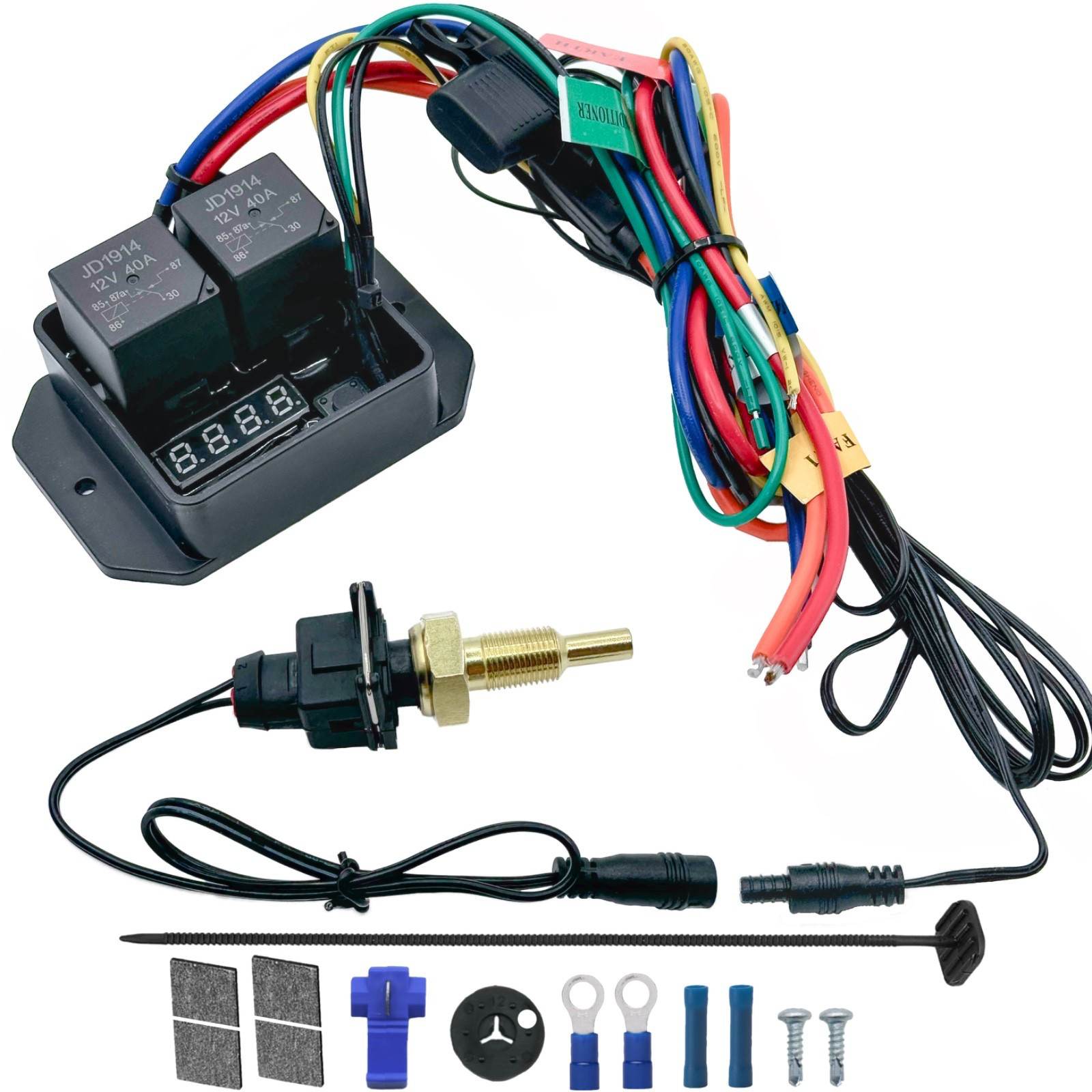 DIGITAL ADJUSTABLE THERMOSTAT DUAL ELECTRIC FAN 1/8" NPT TEMPERATURE SWITCH KIT