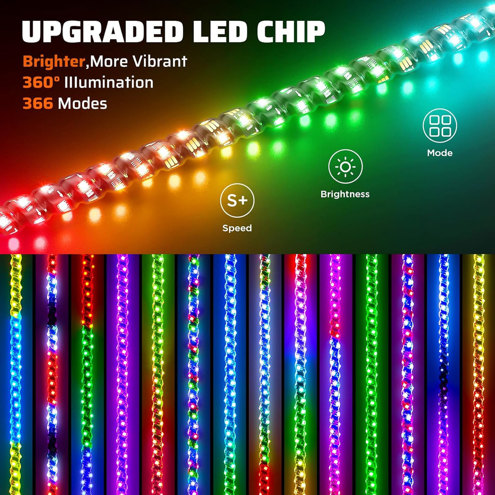 2 PCS 3FT Whip Lights with Spring Base, APP & Remote Control Led Whip Lights for