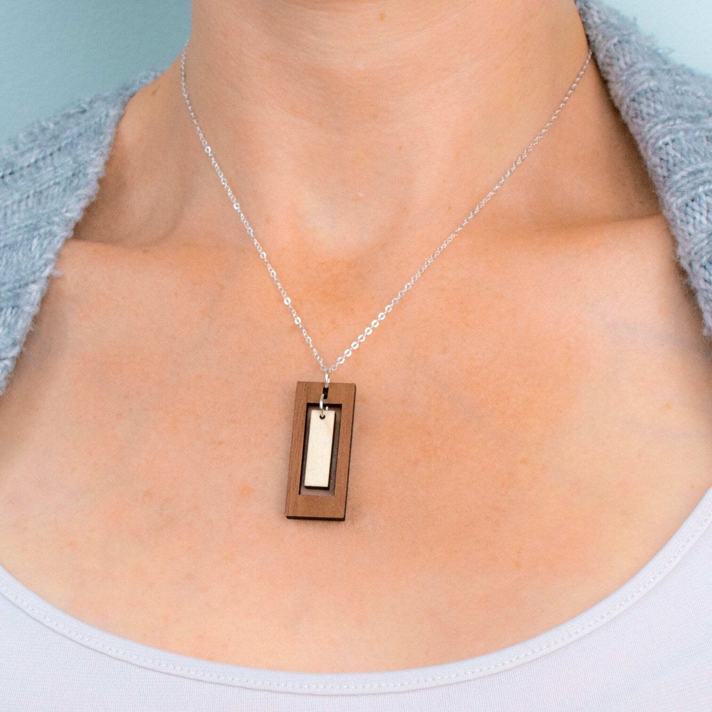 Rectangle Two-Tone Hardwood and Silver Necklace