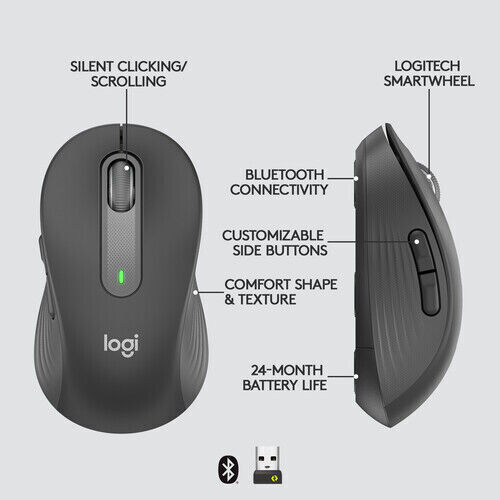 Logitech Signature M550 L Wireless Ambidextrous Optical Mouse, Graphite