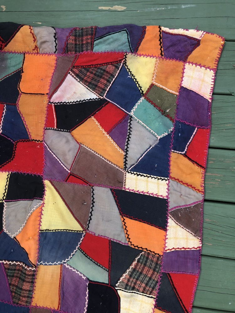 ANTIQUE VINTAGE ORIGINAL HANDMADE PATCHWORK CRAZY QUILT