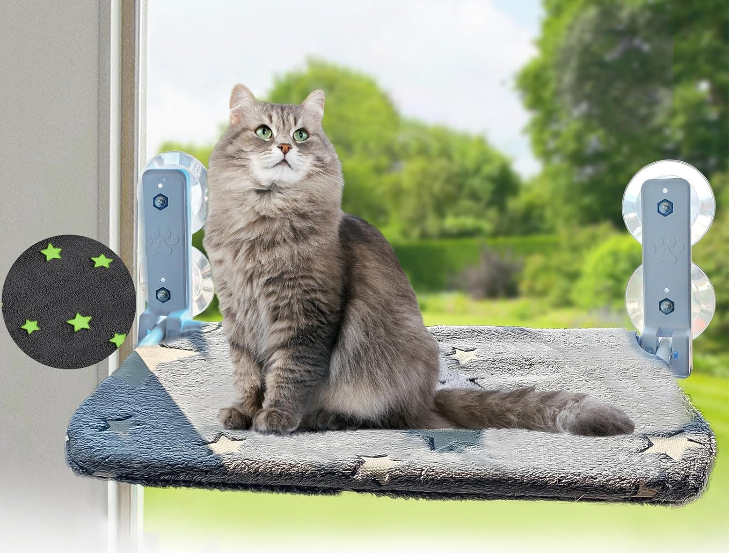 Foldable Cat Hammock for Window Glow in the Dark Cordless Cat Window Perch