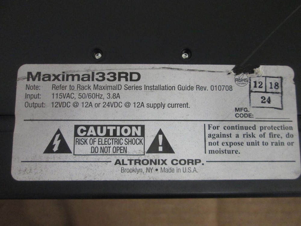 ALTRONIX MAXIMAL33RD RACK MOUNT ACCESS POWER CONTROLLER
