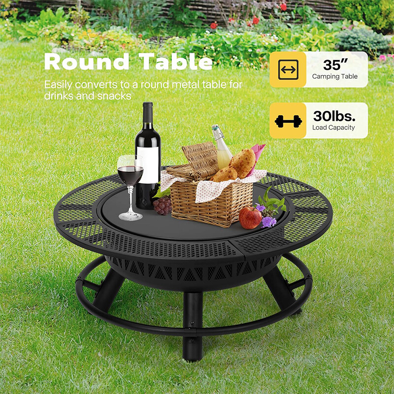 35'' Outdoor Wood Burning Round Fire Pit Barbecue Pit BBQ Backyard Fireplace
