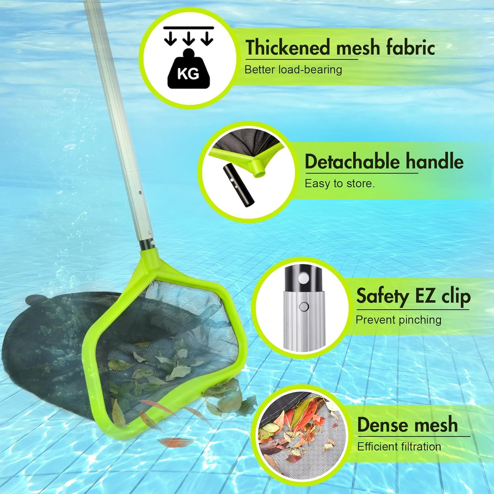 Fine Mesh Pool Skimmer Net Reinforced Frame Large Capacity Cleaning Leaf Rake