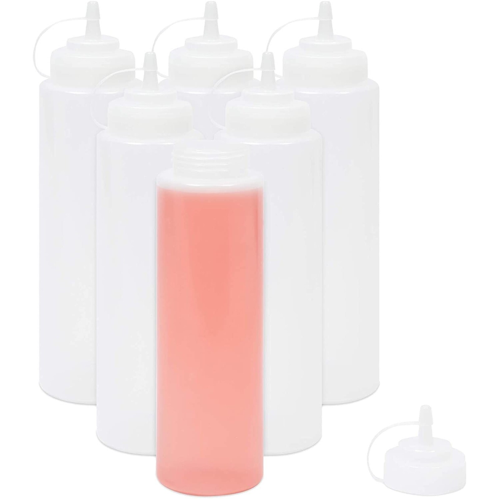 6 Pack 24 oz Plastic Condiment Squeeze Bottles with Caps for Sauces, Ketchup