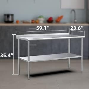 60'' x 24'' Stainless Steel Table for Prep & Work with Adjustable UnderShelf