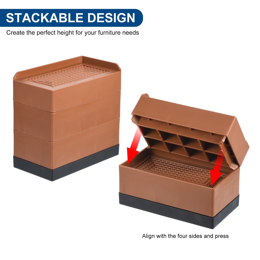 4Pcs 4.3" Adjustable Rectangle Furniture Risers Bed Couch Lifter Brown