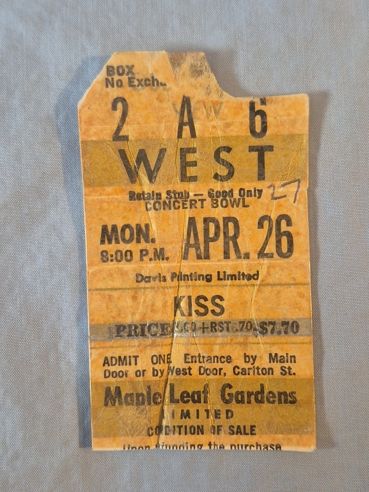 April 4-26-76 1976 KISS Ticket Stub Maple Leaf Gardens Toronto