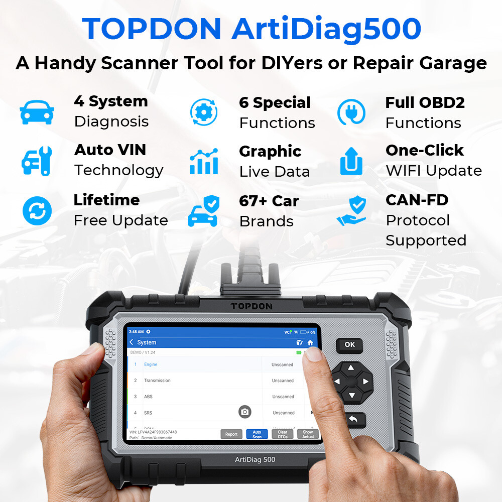 TOPDON AD500 PRO+ Car Diagnostic Tool OBD2 Scanner SRS ABS ENGINE AT Code Reader