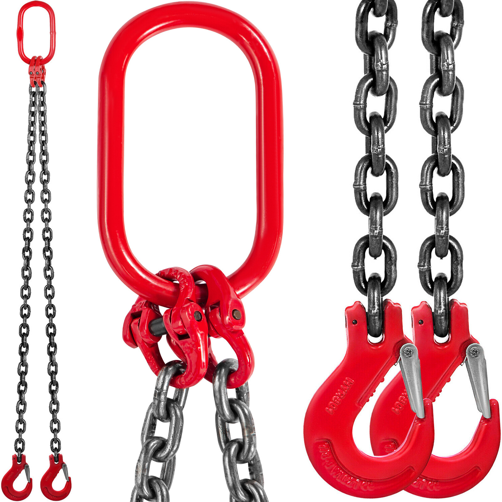 VEVOR 5FT Chain Sling 3/8"x5' Double Legs w/ Grab Hooks 4T/8800lb Capacity G80