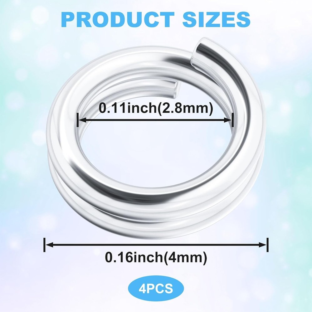 4 Pcs 925 Sterling Silver Split Jump Ring 4mm Small Key Rings 4mm-Silver