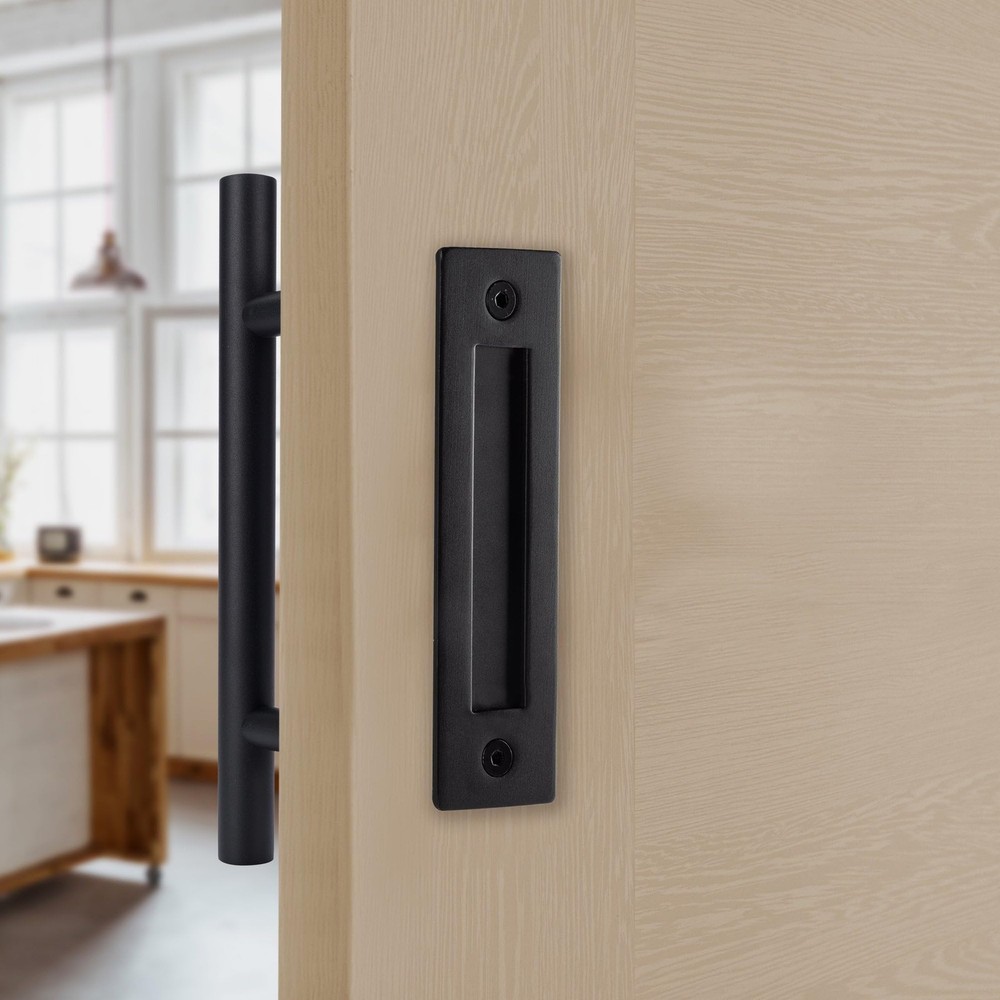 Wright Products Barn Door Pull Handle Set - Matte Black Interior Flush Mount