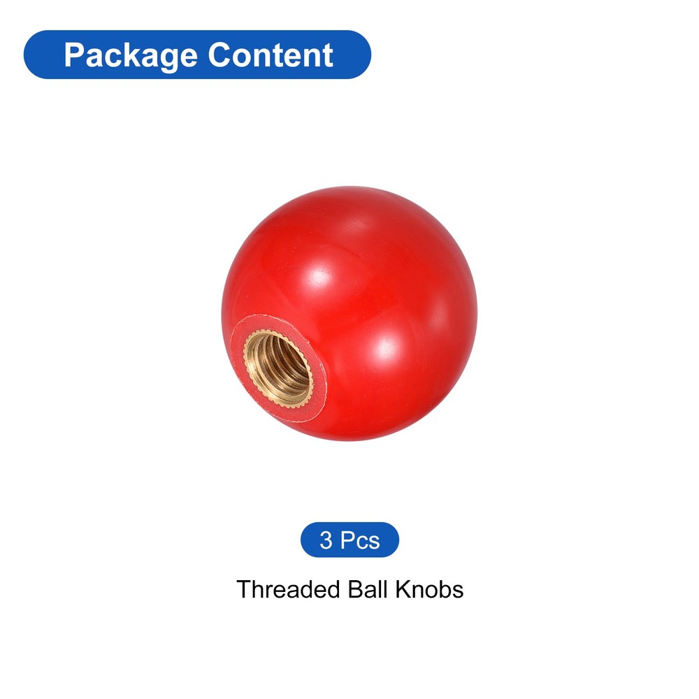 3Pcs M10 Copper Thread 35mm Dia Threaded Ball Knobs for Machine Handle, Red