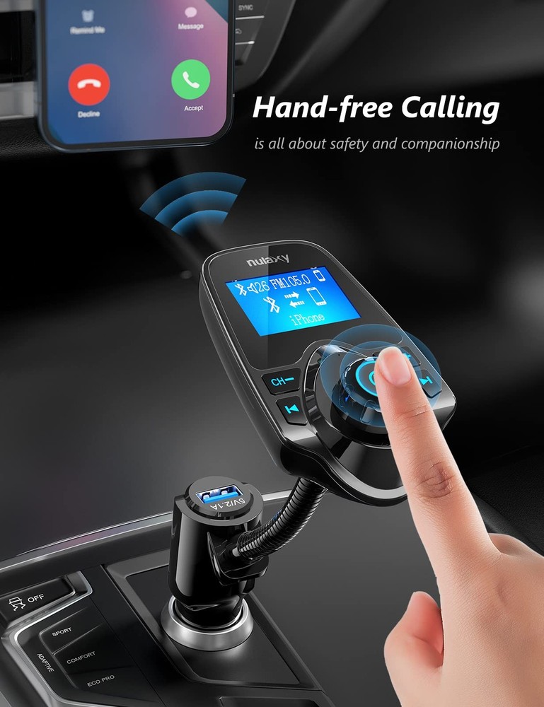 Nulaxy Car Bluetooth Fm Transmitter [2024 Upgraded], 1.44" Display Fle
