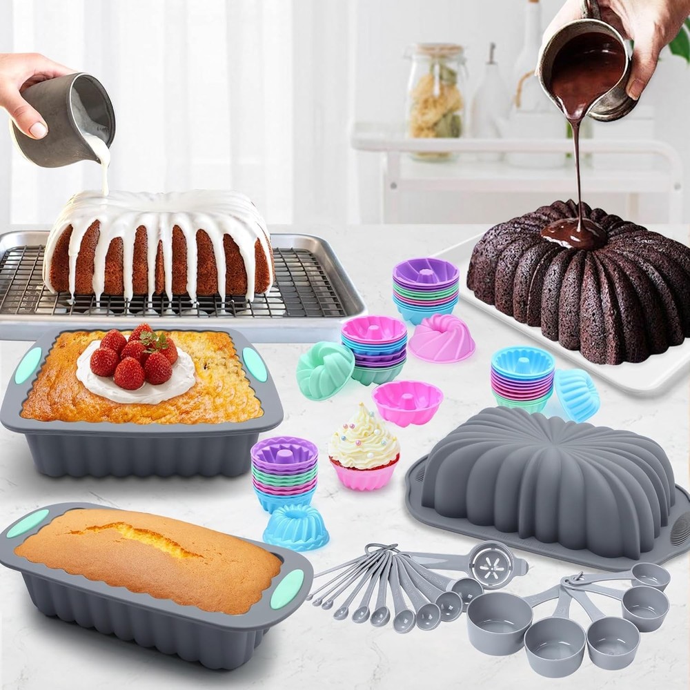 72-Piece Dishwasher Safe Silicone Bakeware Set - Flexible & Space-Saving