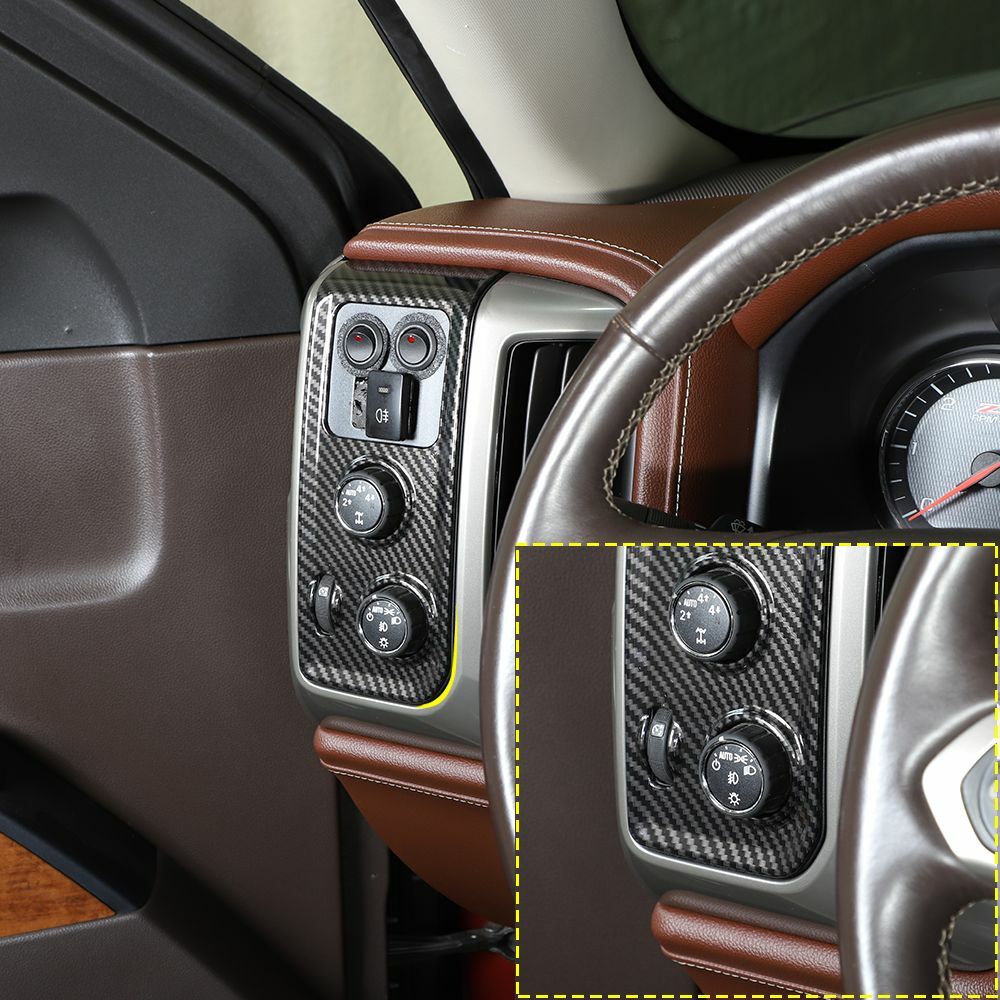 Carbon Fiber Headlight Switch Panel Trim For Chevy Silverado GMC SIERRA 2014-18