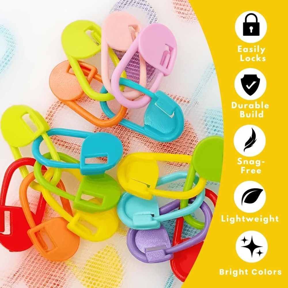 Easy-Locking 50-Pcs Plastic Stitch Markers - Versatile Knitting & Crochet Tools