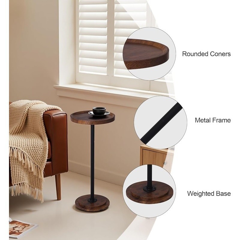 Modern Round Side Table Chic Wood Grain Versatile End Table Portable Setup New