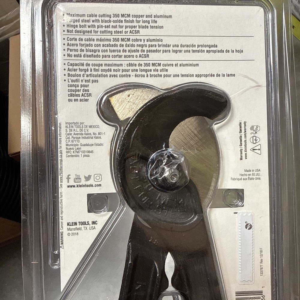 Klein Tools 63035 Utility Cable Cutter Cuts MCM Copper and Cable -