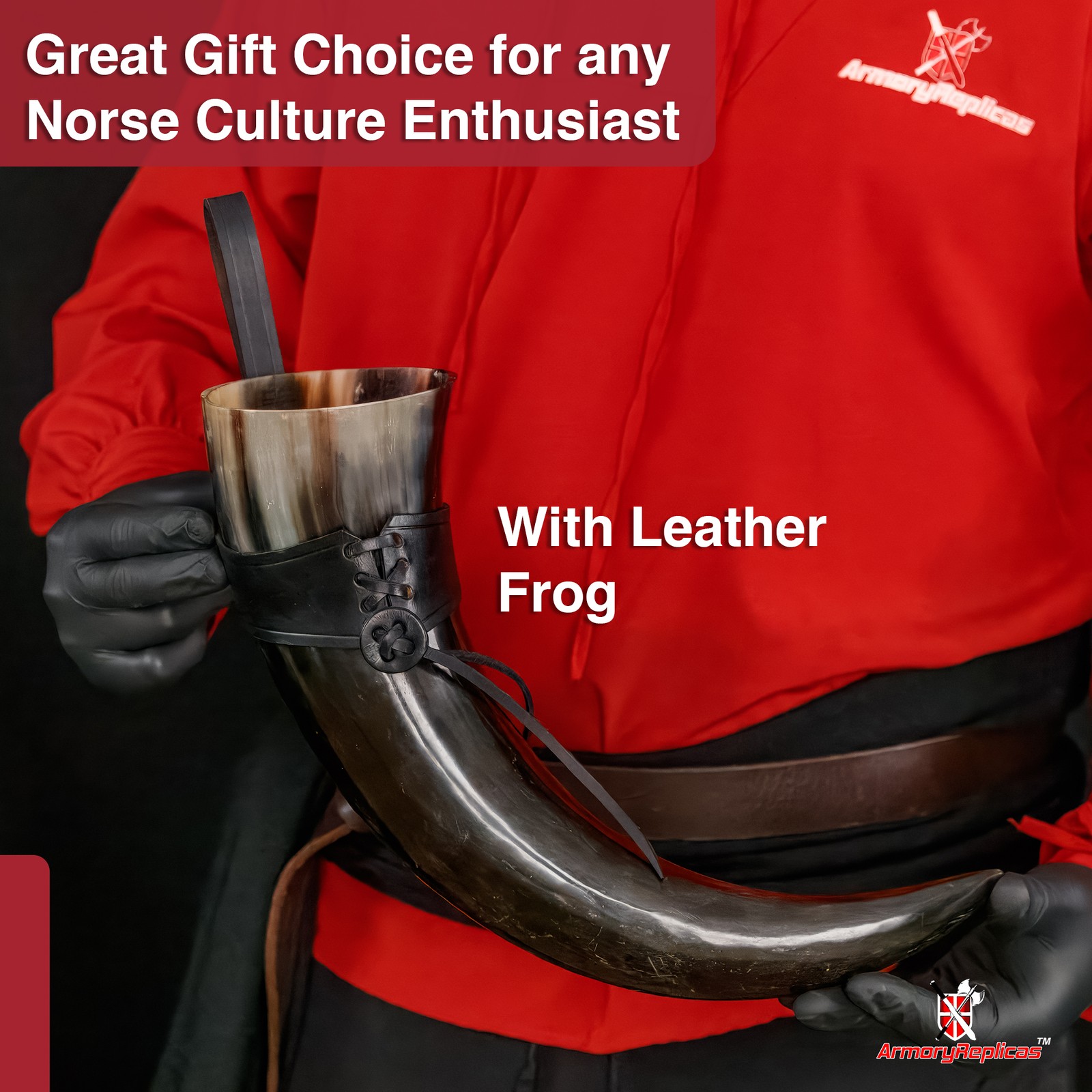 XL Viking Drinking Horn 19.5" with Leather Strap 40oz Buffalo Horn Cup for LARP