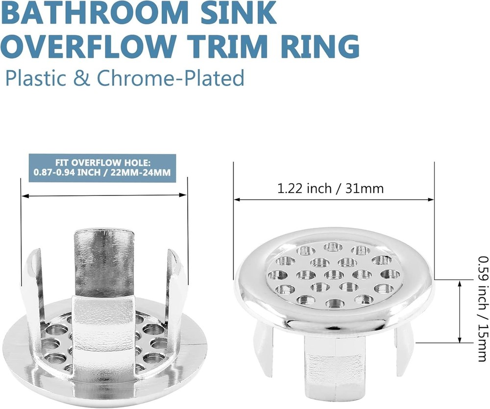 4pc Bathroom Sink Overflow Trim Ring, Plastic Mesh Hole Trim Ring for Kitchen