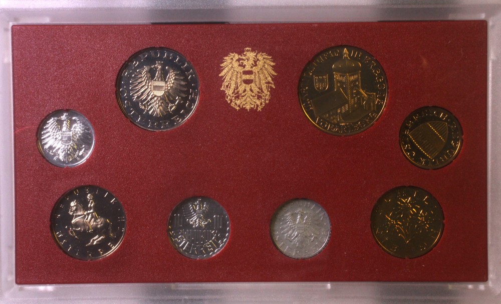 1990 Various Austria BU PROOF Set in original case! 8 coins