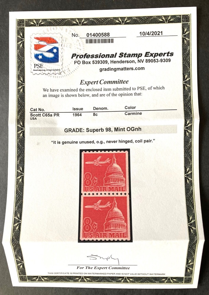 #C65a MNH Coil Pair, PSE Graded 98, Cert # 01400588
